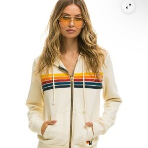 Aviator Nation Cream Hoodie with Colorful Stripes